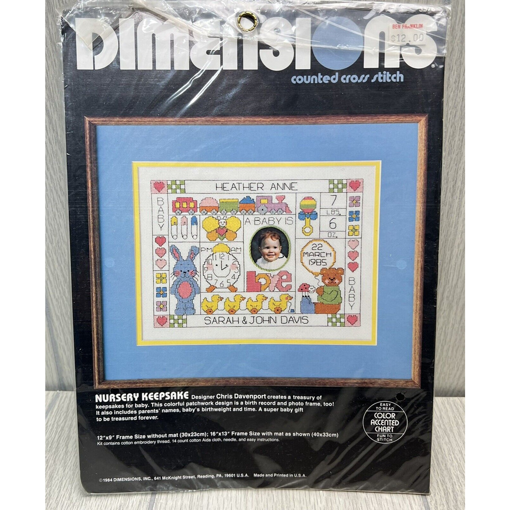 Birth Sampler‎ Cross Stitch Dimensions Nursery Keepsake 1984 NEW